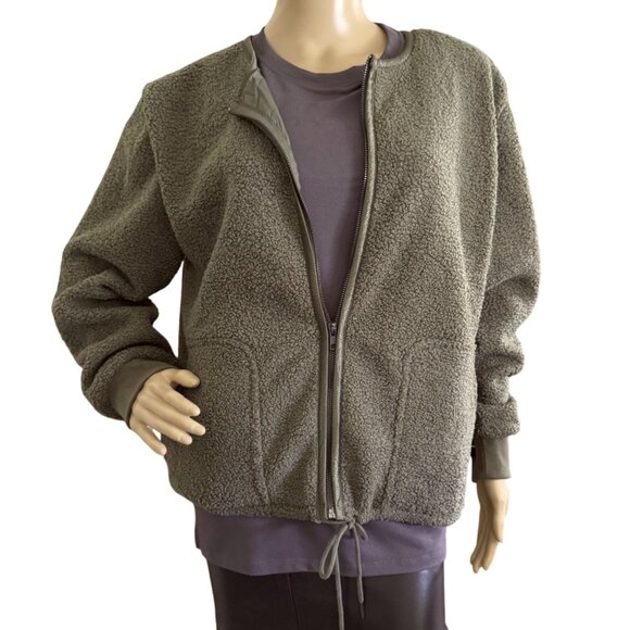 Banana Republic Womens Size Medium Sherpa Zip-Up Bomber Jacket Olive Green - Picture 1 of 12